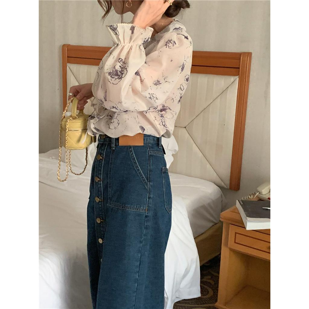 Áo Sơ Mi Voan Dài Tay In Họa Tiết Thanh Lịch Theo Phong Cách Xuân Hè 56004