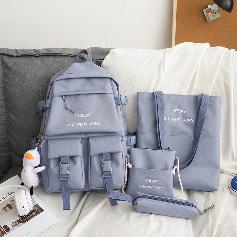 Set balo nữ 4 món cặp đi học Ulzzang vải bố ba lô học sinh cấp 1 2 3 thời trang hàn quốc, combo balo the day you went