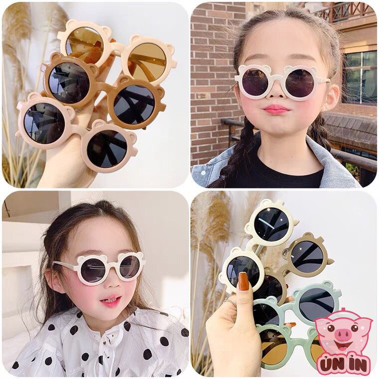 Kính cho bé - Kính mắt thời trang Gọng tròn tai Gấu chống tia UV cho bé trai bé gái từ 1-6 tuổi phong cách Hàn Quốc KM06