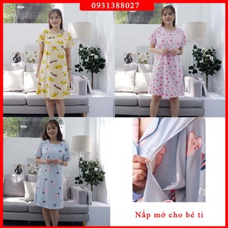 [2 Trong 1]  Váy bầu/đầm bầu cho con bú mùa hè chất cotton mát mẻ hình thật 100%