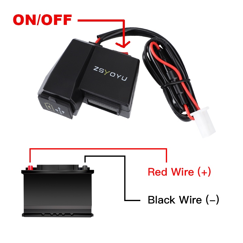 Bộ sạc nhanh QC3.0 12-24V USB chống thấm nước có công tắc cho xe máy