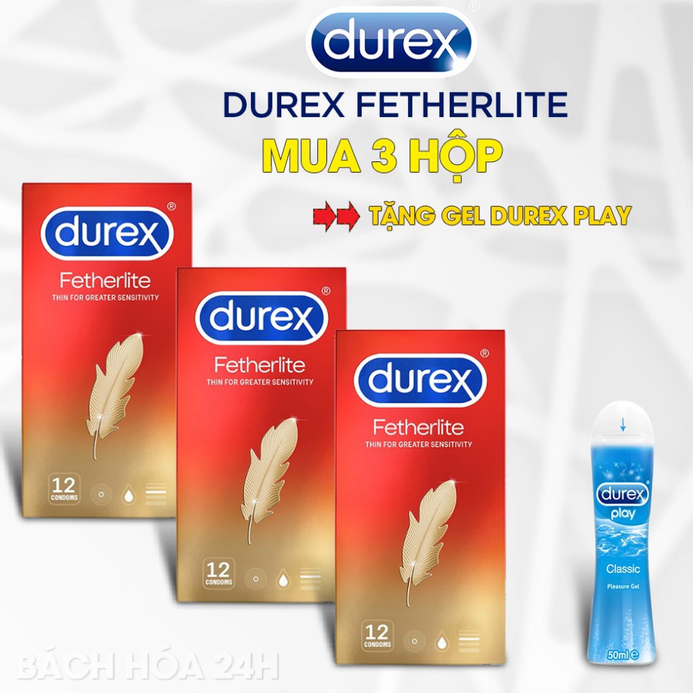 [Chính Hãng] Bộ 4 Hộp Bcs Durex Fetherlite (Hộp12c) Tặng Gel Durex - Bcs Siêu Mỏng Ôm Khít Khiến Cuộc Yêu Thăng Hoa