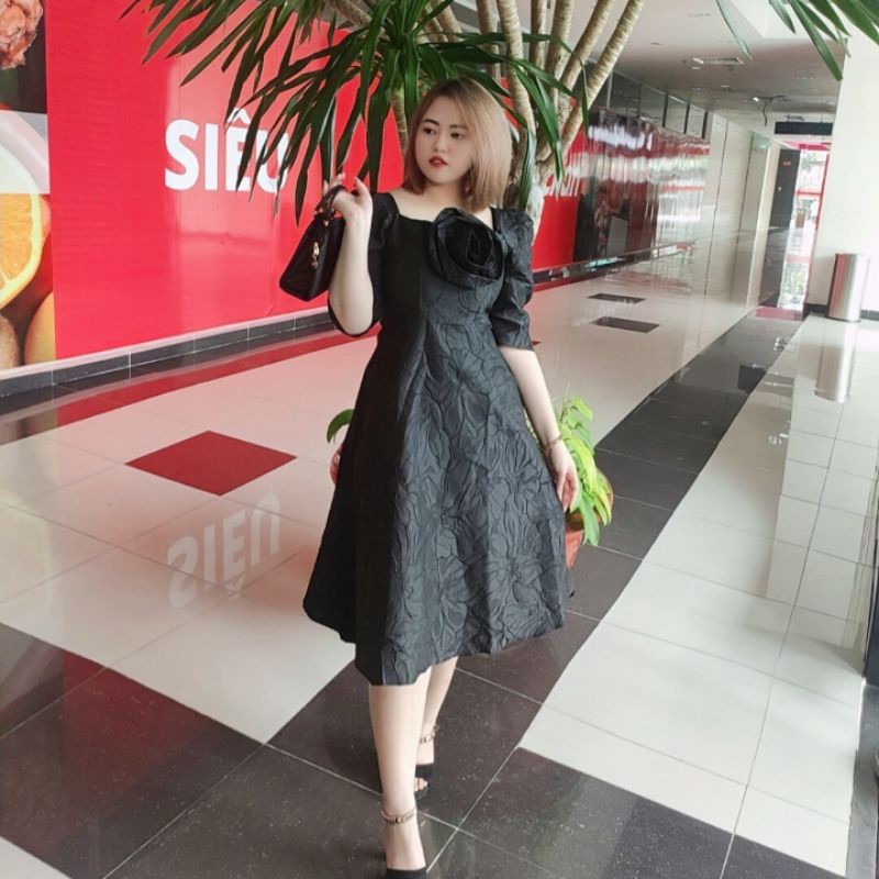 Đầm Bigsize 60-100 kg ❣️FREE SHIP❣️ Đầm hoa xếp D575 60-100 kg