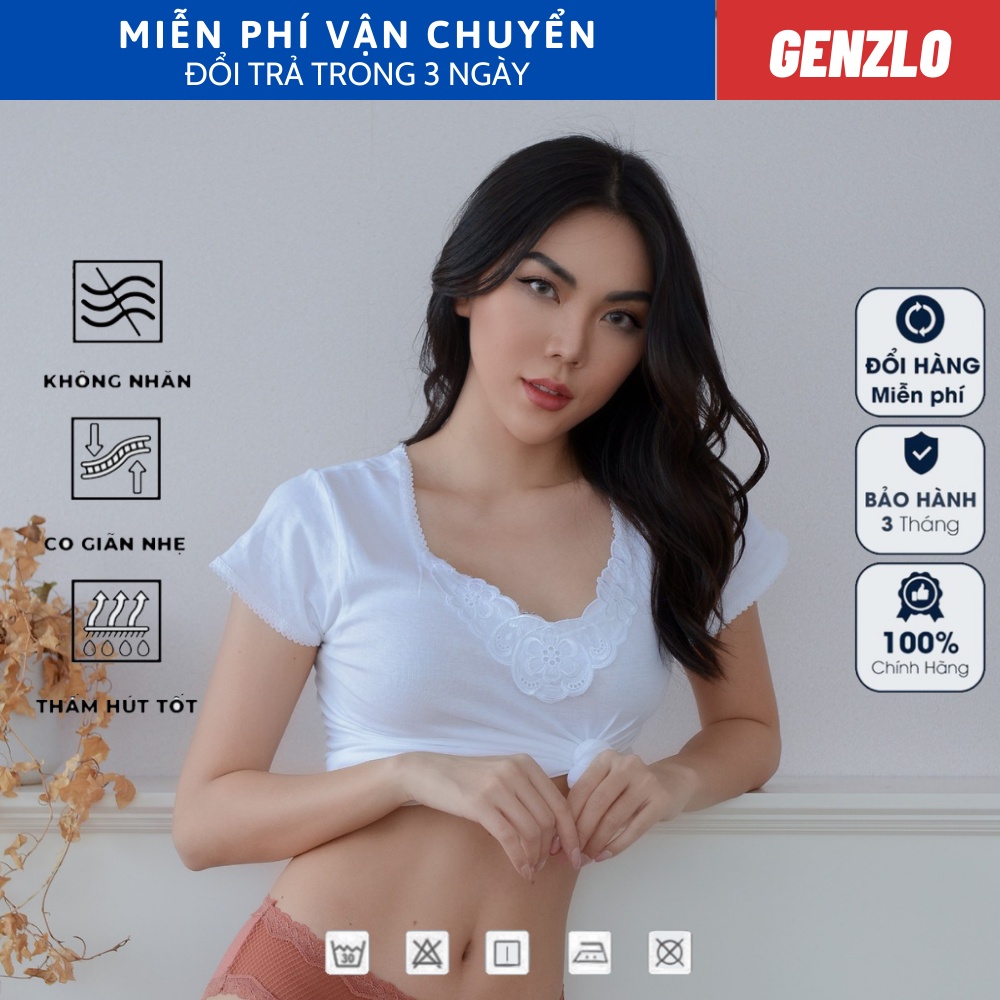 Áo phông cổ tim tay ngắn nữ chất Cotton Xuất Nhật GENZLO
