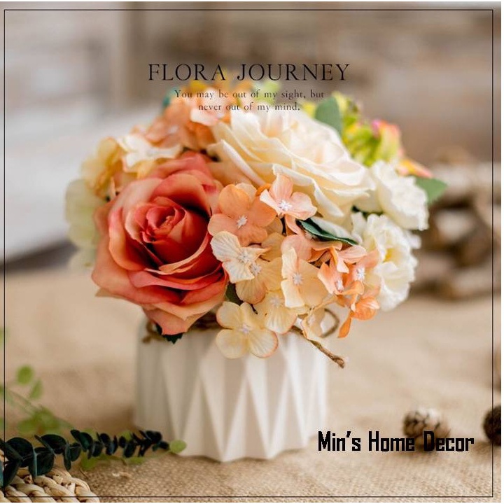 Bình hoa giả cắm sẵn để bàn, chậu hoa giả decor trang trí phòng khách, kệ tivi, phòng ngủ, shop,..