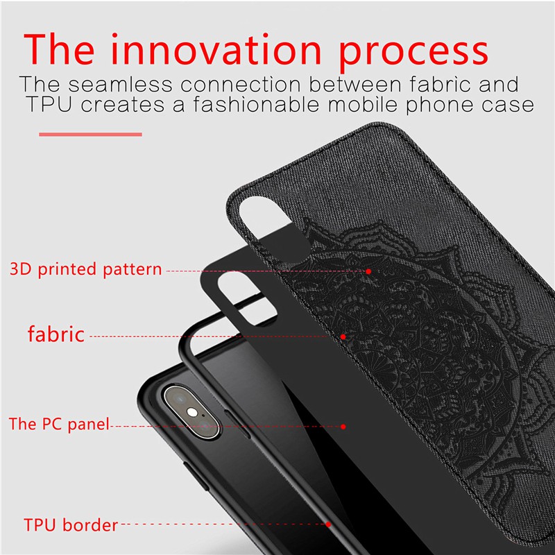 Ốp Điện Thoại Tpu Dẻo Phối Vải In Họa Tiết Hoa Mandala 3d Phong Cách Phật Giáo Cho Iphone 6 6s 7 8 Plus Xs 11 Pro Max X Xr