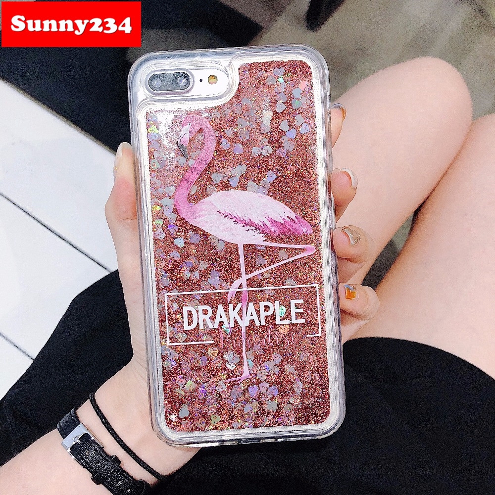 Ốp điện thoại kim tuyến nước in hình hồng hạc cho iPhone 6 6S 7 8 Plus X XS Max XR iPhone 11 Pro Max