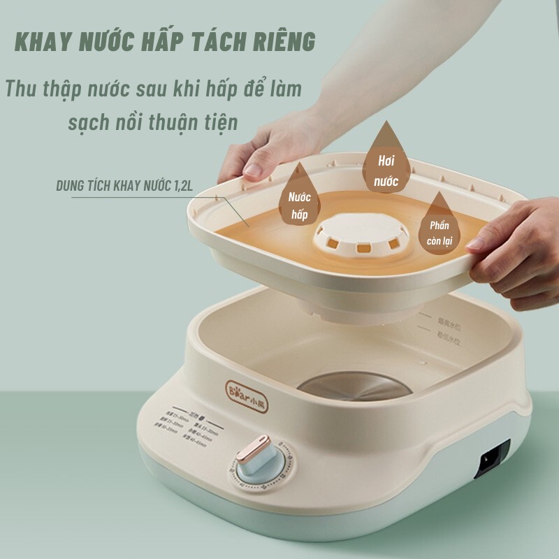 Nồi Hấp Hai Tầng Bear DZG-C60A1 Khay Inox 304 Dễ Vệ Sinh Chức Năng Hấp Đa Dạng Dung Tích 6L - Hàng Chính Hãng