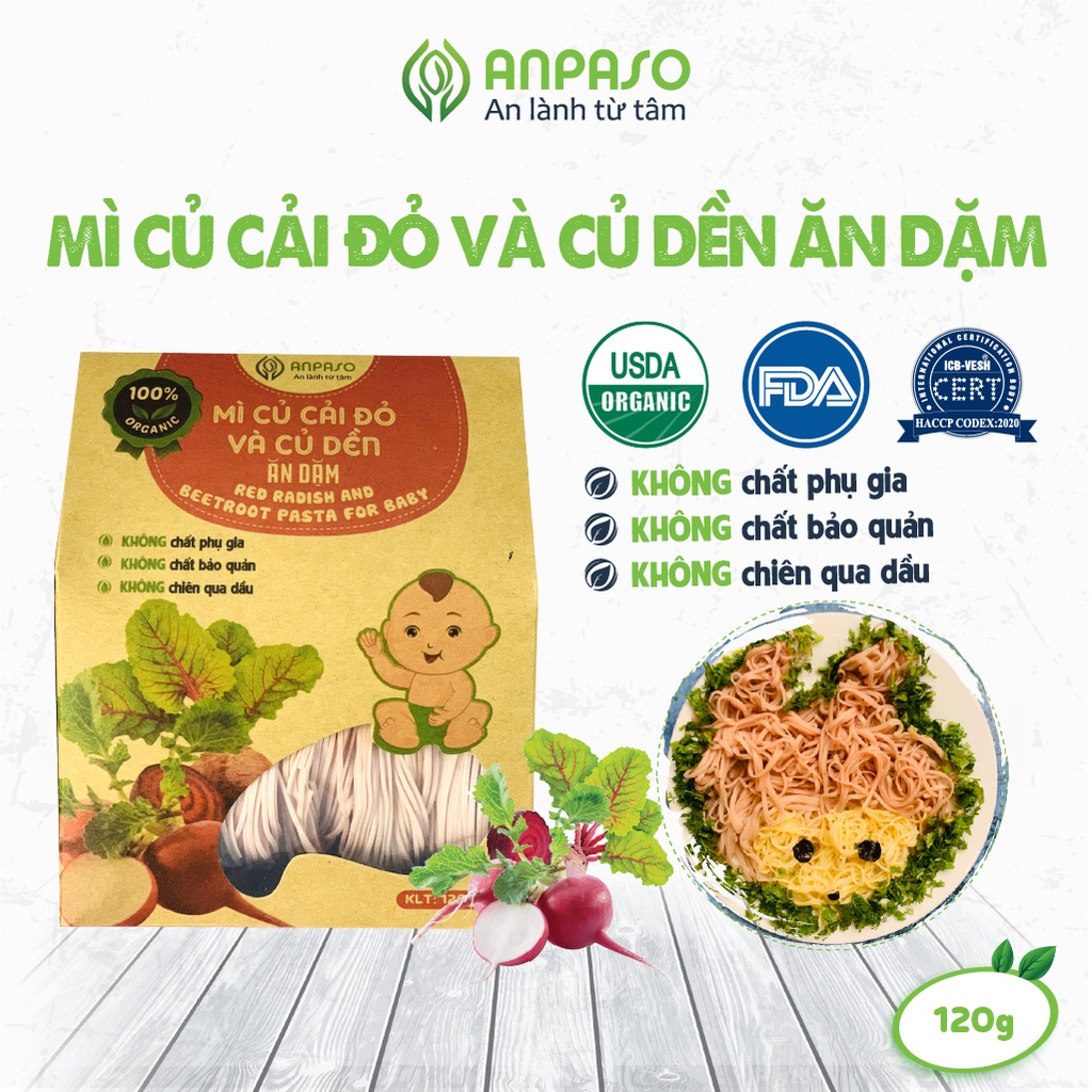 Mì Ăn Dặm Cho Bé Củ Cải Đỏ Và Củ Dền Hữu Cơ Organic Anpaso BLW, kiểu Nhật 7 tháng bổ sung chất xơ cải thiện táo bón 120g