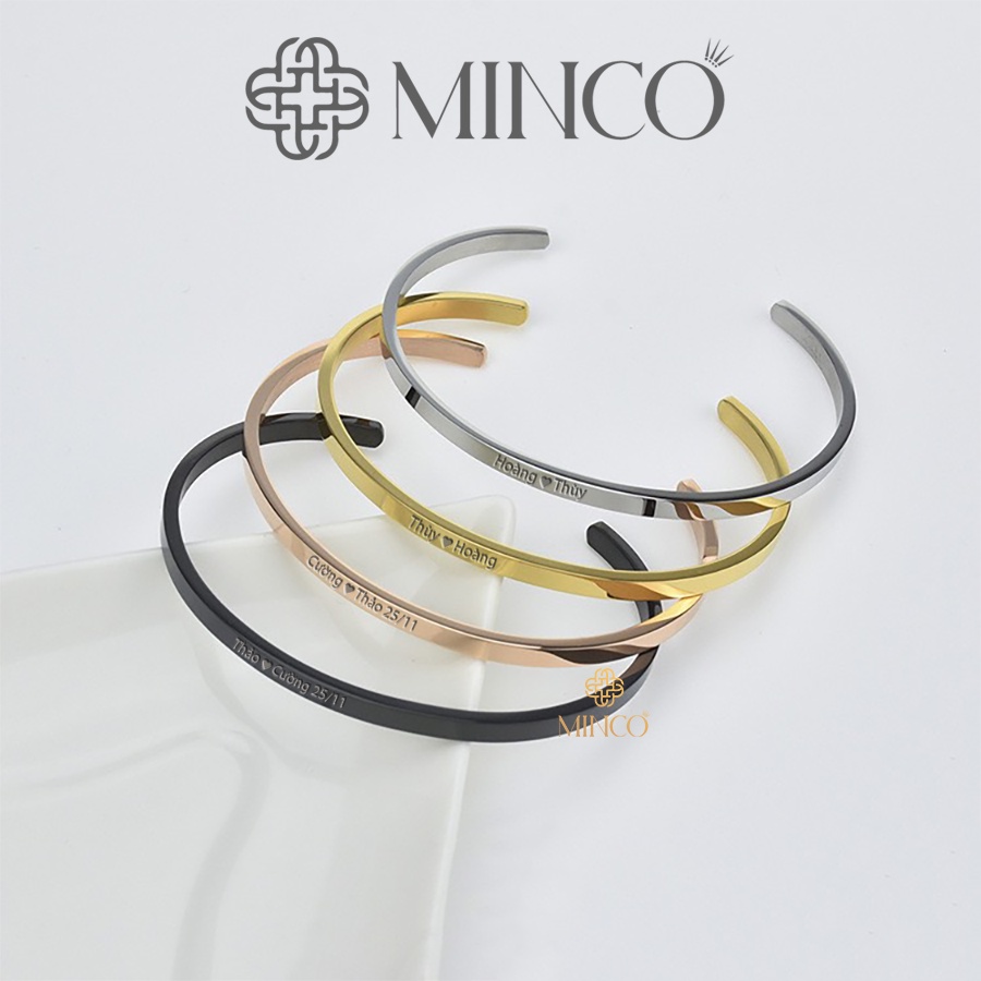 Vòng tay đôi trơn basic Cuff Minco Accessories lắc tay Nam Nữ Tình Yêu thiết kế trơn có thể khắc chữ theo yêu cầu LT07