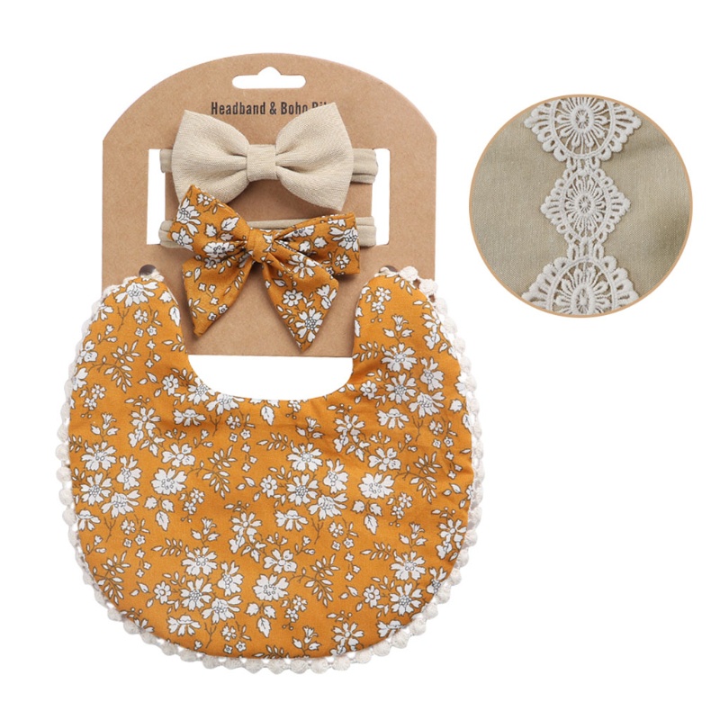 Khăn Choàng Cổ + Khăn Lau Nước Bọt In Hoa Phối Tua Rua Dễ Thương Cho Bé