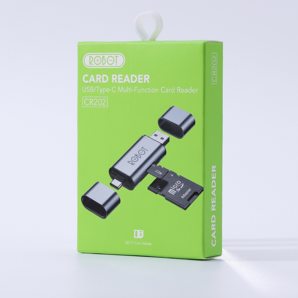 Thiết Bị Đọc Thẻ Nhớ SD MicroSD ROBOT CR202 - 2 Đầu Type-C Và USB 3.0 Hàng Chính Hãng Bảo Hành 12 Tháng 1 Đổi 1