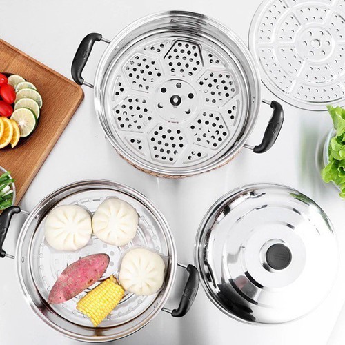 Nồi Hấp Đa Năng Hotpot 3 TẦNG Inox 28CM Dùng Cho Cả Bếp Từ Và Bếp Ga