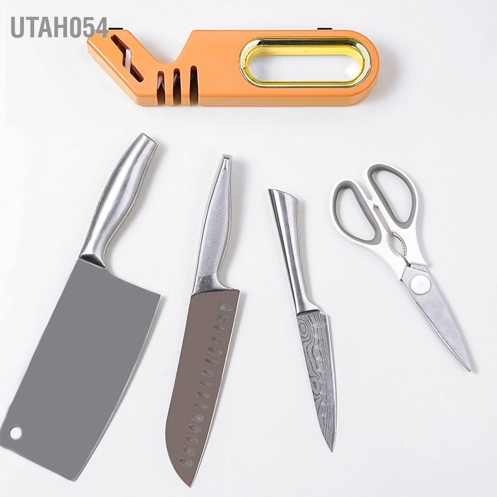 Utah054 Dụng cụ mài dao ngăn ngừa trượt hiệu quả Đá lưỡi nhà bếp 4 trong 1 cho kéo
