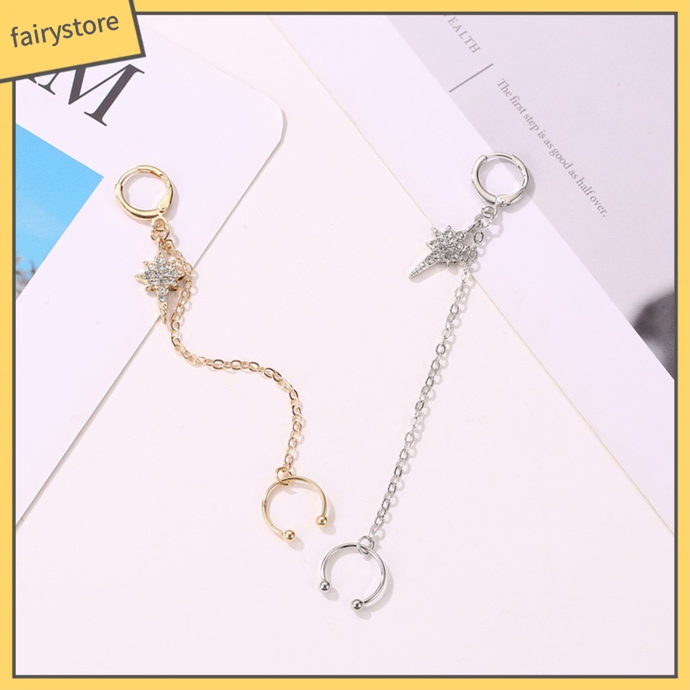 1 Khuyên Vành Tai Dáng Dài Đính Đá Lấp Lánh Cho Nữ