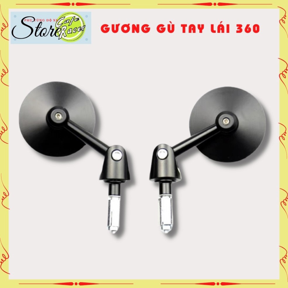 Gương gù tay lái CAFE RACER kính gù tròn cao cấp làm gương kiểng xe độ xoay 180