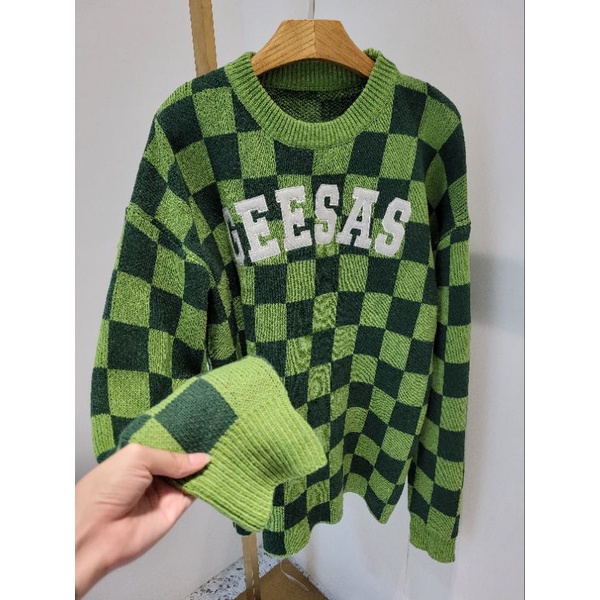 Áo len sweater caro xanh QCCC