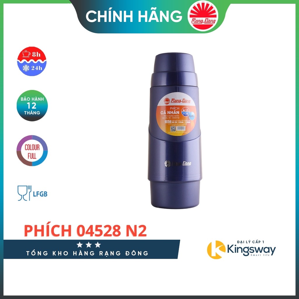 Bình Giữ Nhiệt Rạng Đông Dung Tích 450 ml, Bình Nước Cầm Tay Thân Nhựa Vai Nhựa Model RD04528N2