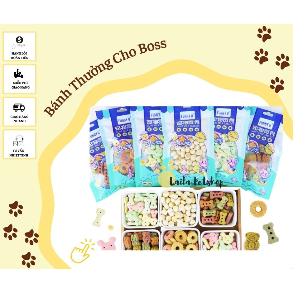 Bánh Quy Thưởng Cho Thú Cưng| Bánh Thưởng Cho Chó Mèo Gói 100Gr - Laila Petshop