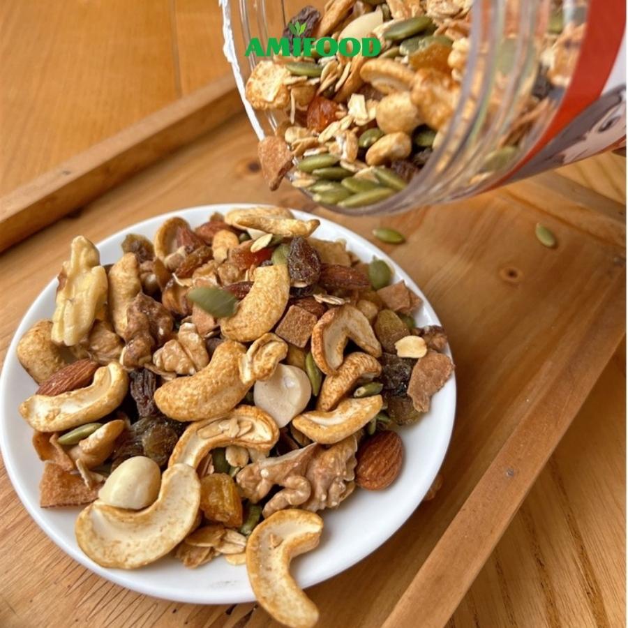 Granola Siêu Hạt Amifood, Ngũ Cốc Ăn Kiêng Giảm Cân, Ăn Vặt Mẹ Bầu Thêm Macca, Óc Chó, Hạt Điều, Hạnh Nhân