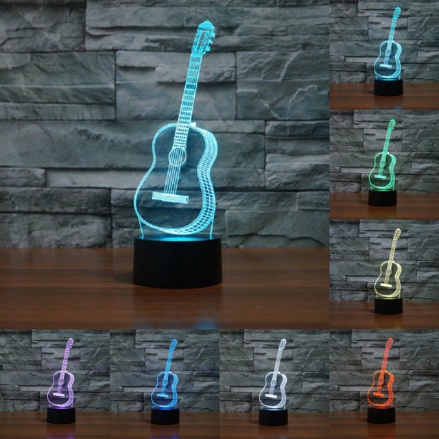 Đèn Led Để Bàn Hình Guitar 3D Đổi Màu Độc Đáo