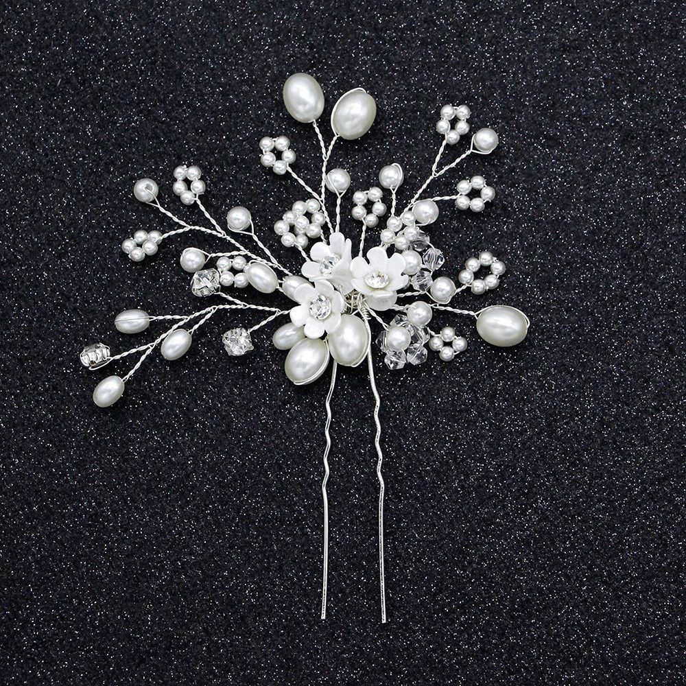 Kẹp tóc kim loại đính đá pha lê và ngọc trai nhân tạo thời trang cho nữ