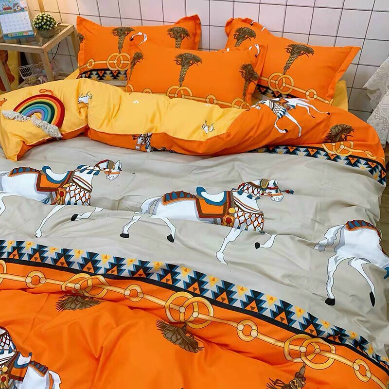 Bộ chăn ga Cotton poly M2T bedding chăn ga Hàn Quốc họa tiết Mã đáo thành công đủ size miễn phí bo chun