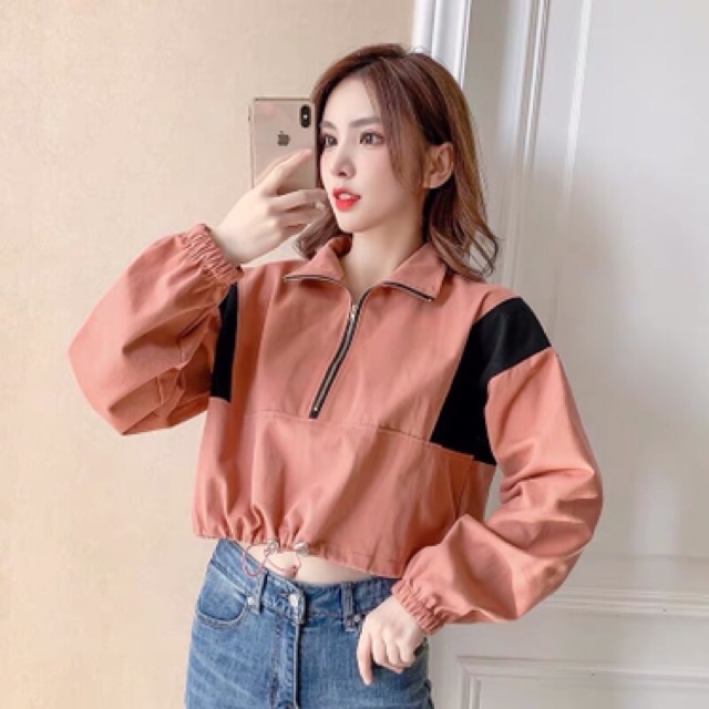 Áo khoác dù nữ kiểu croptop