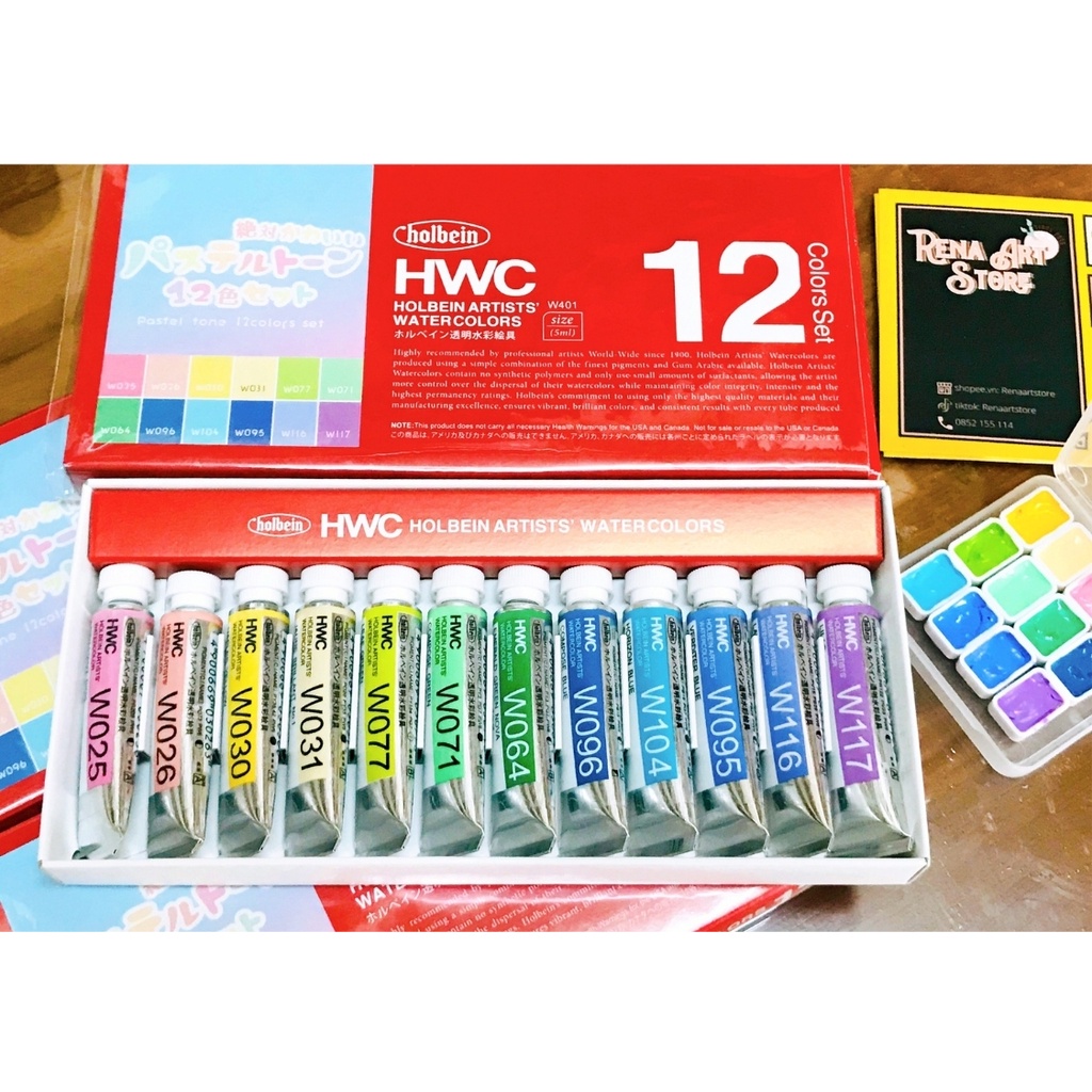 [Tặng kèm giấy] Màu nước Holbein 12 màu pastel chính 12x5ml Phiên bản giới hạn