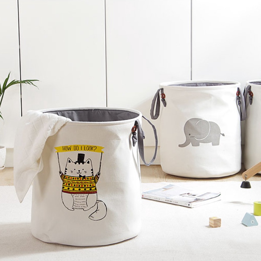 Giỏ đựng đồ chơi cho bé, túi đựng đồ đa năng hình thú có quai xách 36x38cm