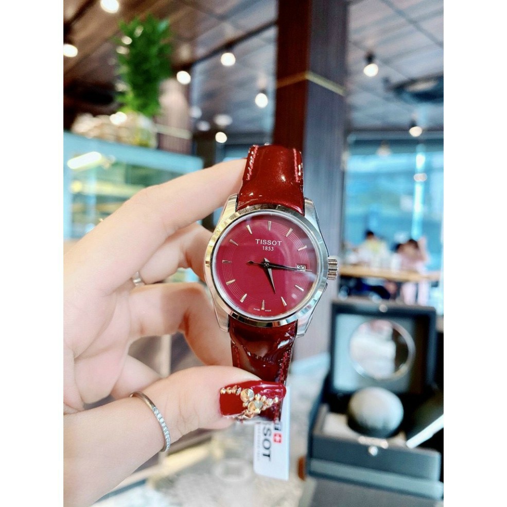 (Thẻ bảo hành 12 tháng) Đồng hồ nữ Tissot dây da bóng mềm, khóa thông mình