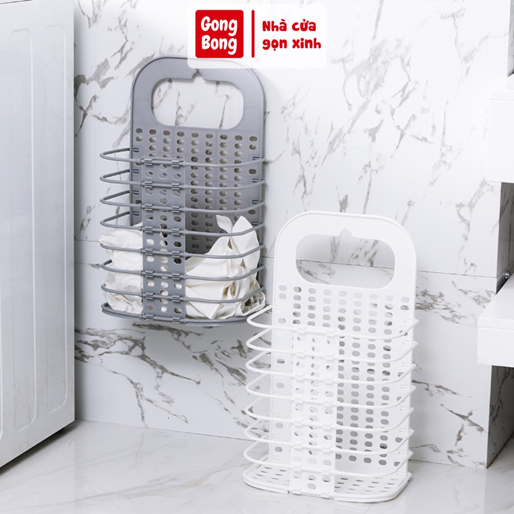 Giỏ đựng đồ treo tường gấp gọn đựng quần áo đồ dùng nhà tắm thông minh Việt Nhật tặng kèm móc dính