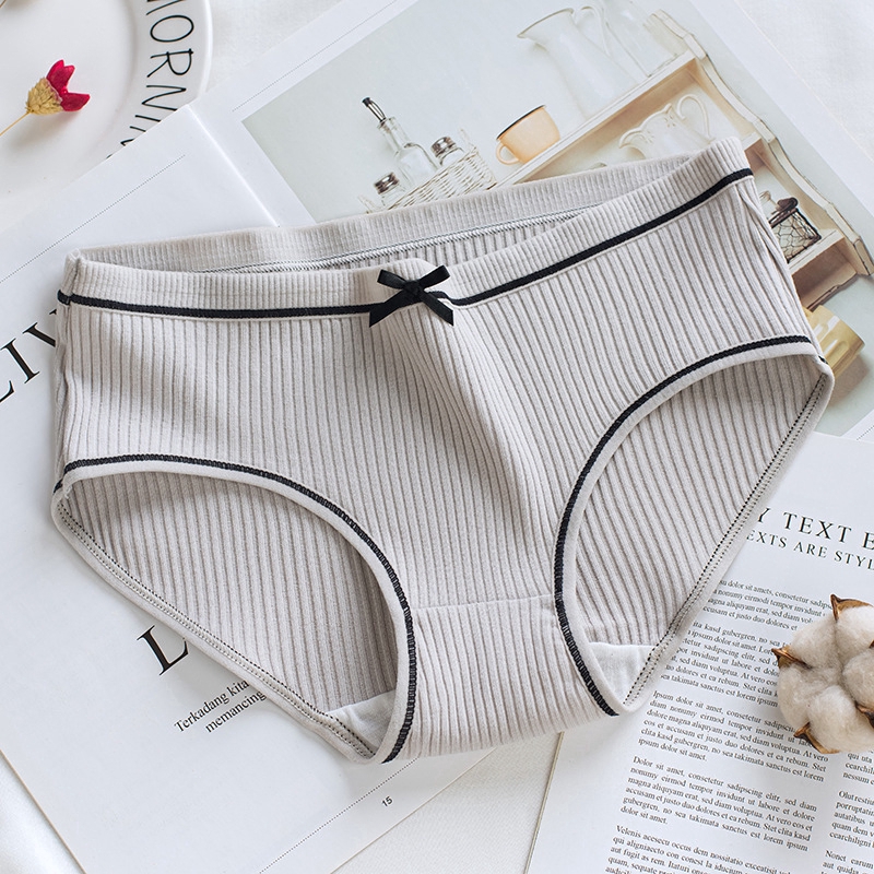 Quần Lót Cotton Màu Trơn Thoáng Khí Đính Nơ Xinh Xắn Dành Cho Nữ