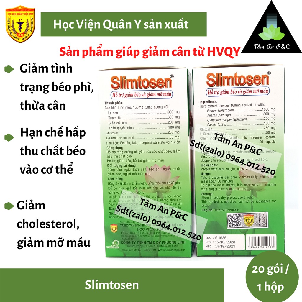 (Combo giảm cân) 1 hộp viên uống Slimtosen+3 hộp trà Slimutea Học Viện Quân Y dùng trong 1 tháng- CHÍNH HÃNG HVQY