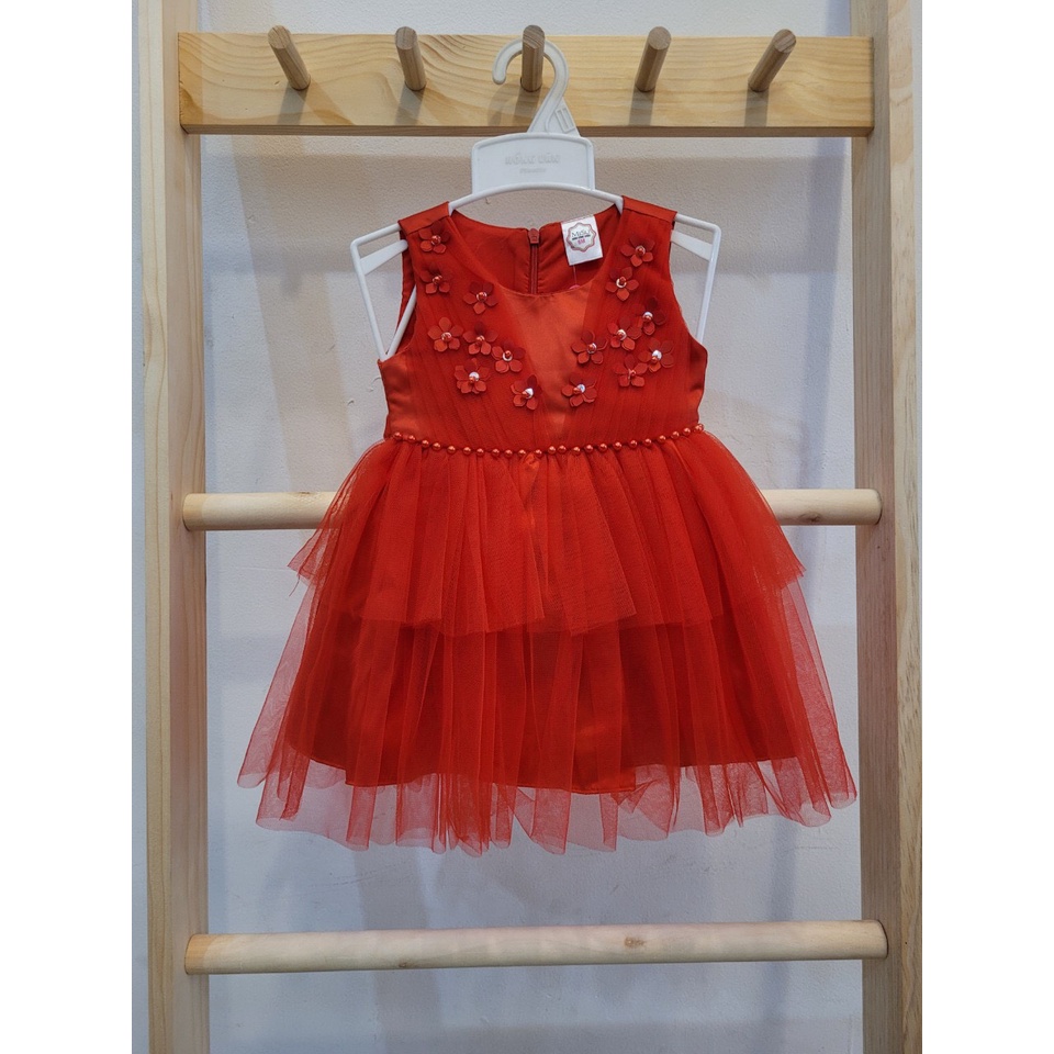 ĐẦM CÔNG CHÚA VOAN ĐỎ ĐÍNH HOA CHO BÉ GÁI