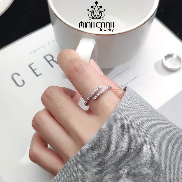 Nhẫn Bạc So Le Đính Đá Dáng Hở Freesize - Minh Canh Jewelry