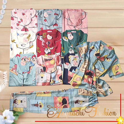 Đồ bộ pijama lụa satin cao cấp quần dài tay ngắn thay thế đồ bộ nữ mặc nhà rất thoải mái - Anquachi | BigBuy360 - bigbuy360.vn