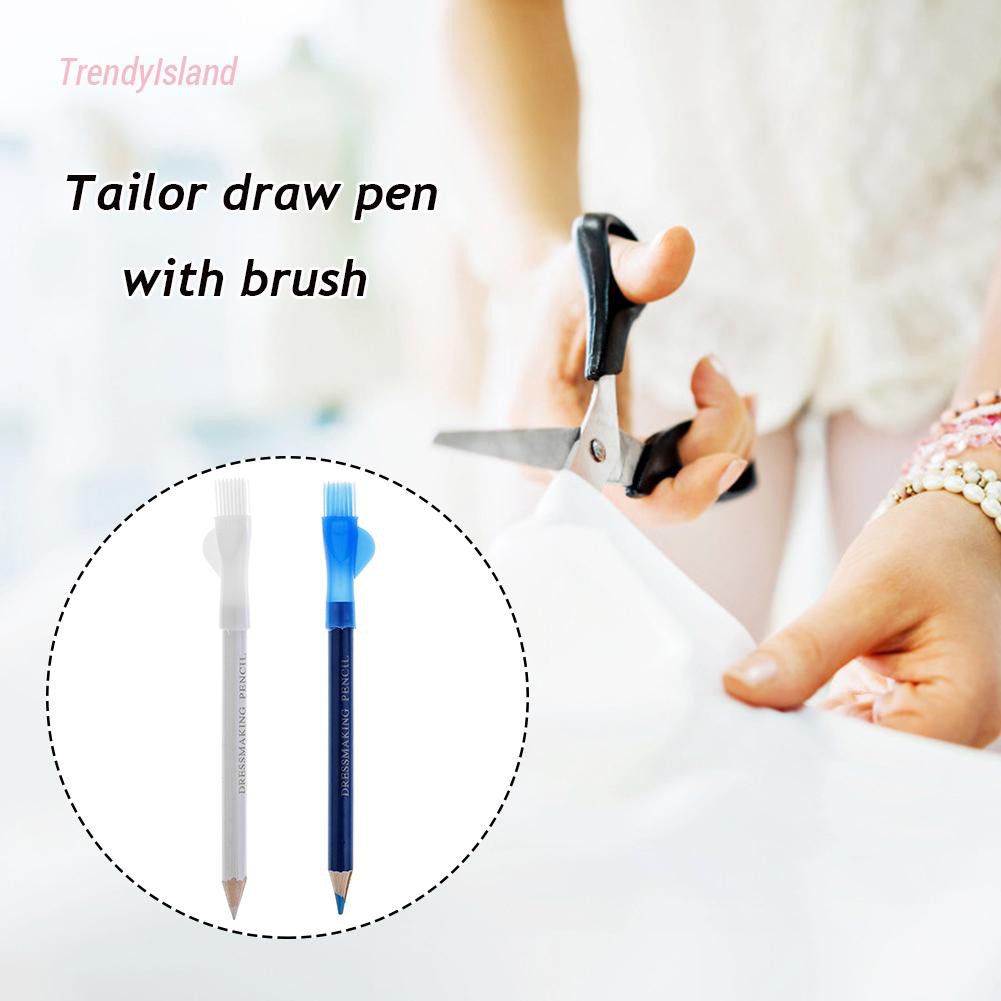 2pcs Water Tailor Chalk with Brush Fabric Pencil Marker Pen Garment Clothes DIY Sewing Accessories