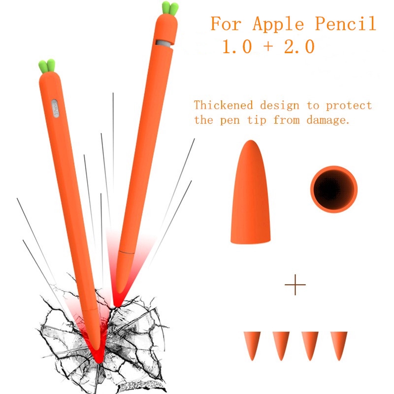 Ốp bảo vệ Apple Pencil 1 và Pencil 2 chất liệu silicon cao cấp, vỏ ốp cover Apple Pencil silicon hình củ cà rốt dễ thương