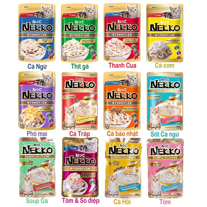 Pate Nekko thức ăn cho mèo con và mèo trưởng thành vị pate neko gravy jelly 24 vị ngẫu nhiên