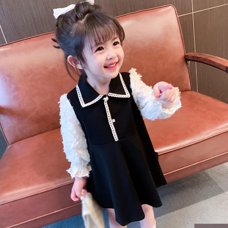 Đầm công chúa tay dài giả hai lớp thời trang Hàn Quốc cho bé gái