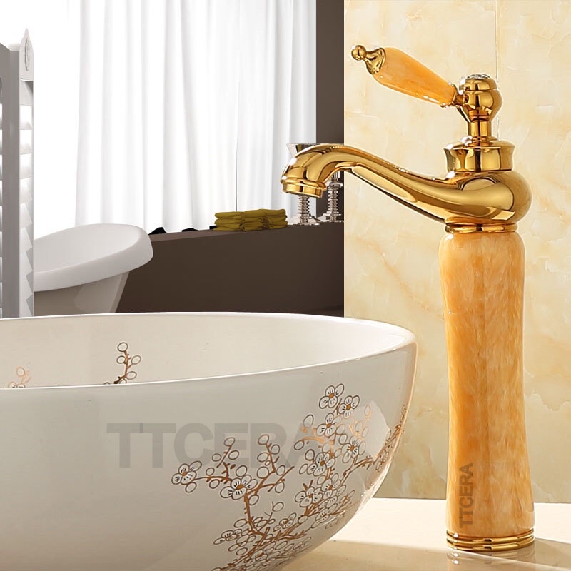Vòi thân đá vàng bóng 30cm có kim cương trên đầu