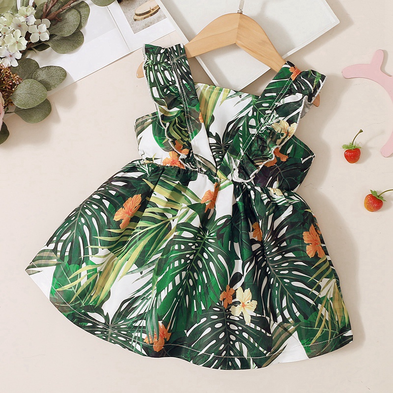 Đầm MIKRDOO không tay in họa tiết chiếc lá thời trang mùa hè xinh xắn cho bé gái