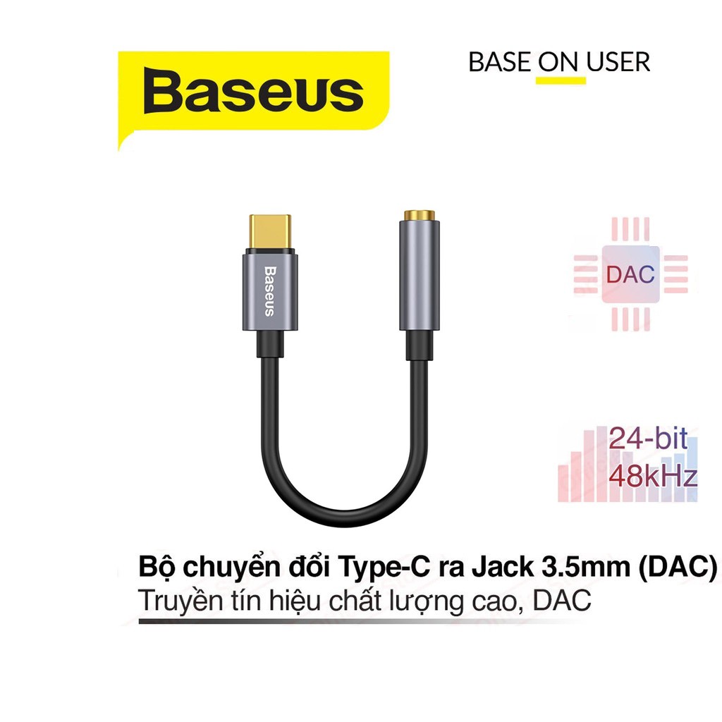 Bộ chuyển đổi Baseus L54 Type-C sang 3.5mm hỗ trợ truyền âm thanh 24-bit thiết kế nhỏ gọn