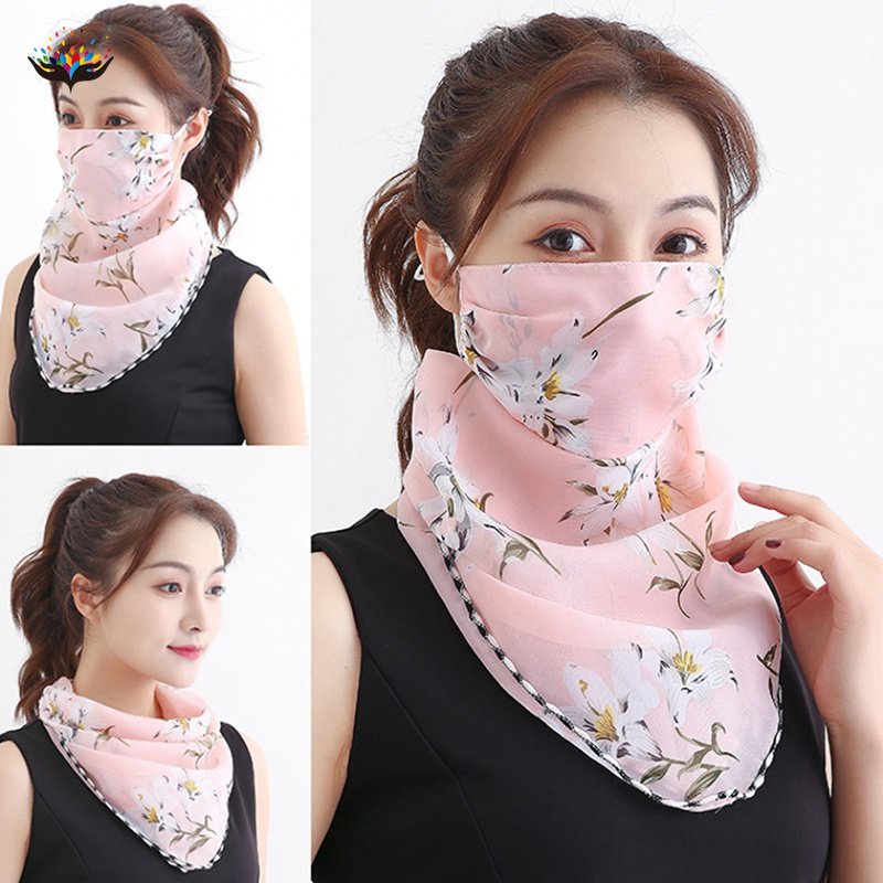 Khăn Choàng Cổ Kiêm Mặt Nạ Chống Nắng Bằng Lụa In Họa Tiết Thời Trang Lái Xe Mùa Hè Cho Nữ