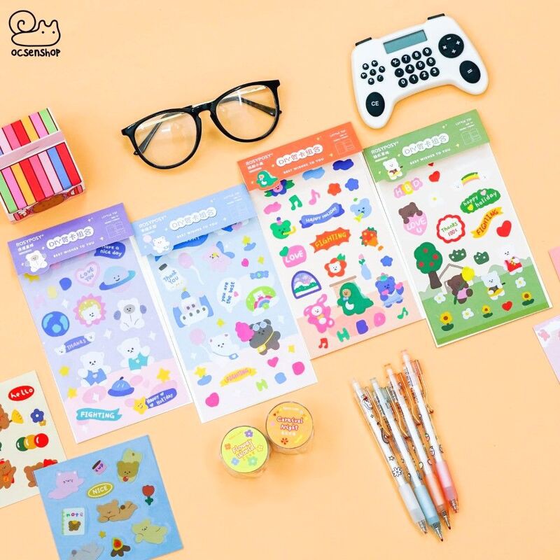 Set sticker kèm thiệp Rosy Posy