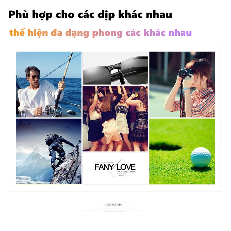 Mắt kính mát nam phân cực cho câu cá, gọng vuông kiểu dáng thời trang, Kính râm cao cấp sử dụng ngày và đêm