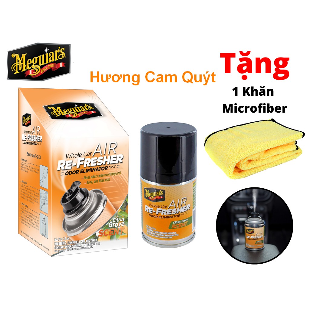 Xịt Khử Mùi Diệt Khuẩn Nội Thất Xe Hơi Meguiar's Hương Cam Quýt Citrus Grove Scent G16502 Tặng Khăn