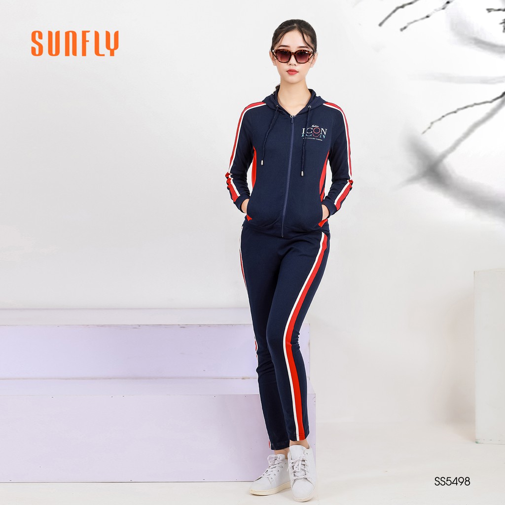 Bộ đồ mặc nhà thể thao nỉ kéo khóa có mũ SUNFLY mã SS5498