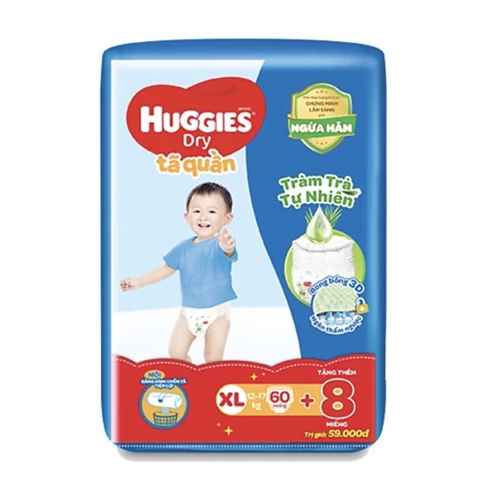 Tã quần huggies xl62 tặng 8 miếng(bao bì mới)